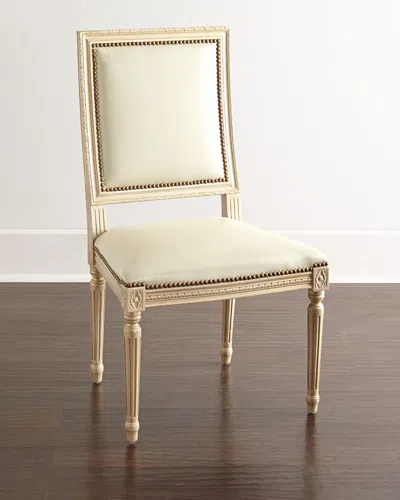 Massoud Ingram Leather Dining Chair In Ivory