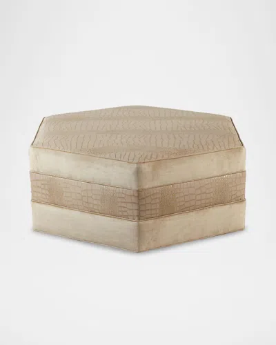 Massoud Jacque Leather Ottoman In Neutral