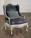 Massoud John Leather & Hair On Hide Wing Chair In Gray