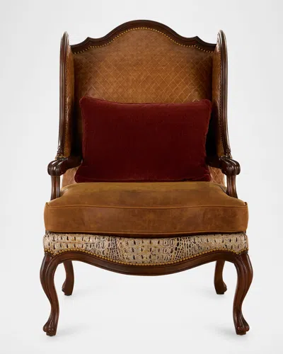 Massoud Joseph Embossed Leather Wing Chair In Brown