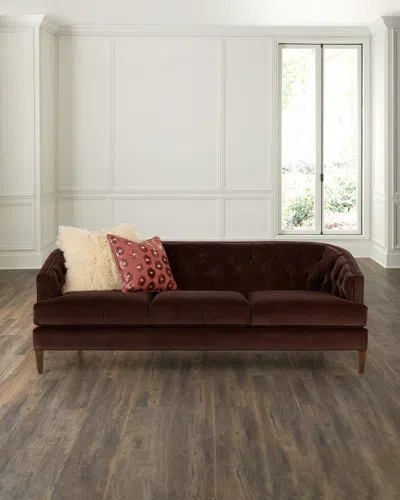 Massoud Kensington Tufted Velvet Sofa, 88" In Brown
