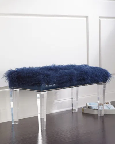 Massoud Kirabelle Sheepskin Bench, 60" In Indigo