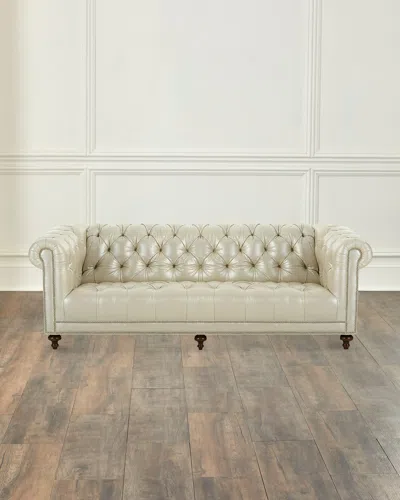 Massoud Lara Leather Chesterfield Sofa, 94" In Cream