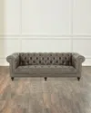 Massoud Lara Leather Chesterfield Sofa, 94" In Gray