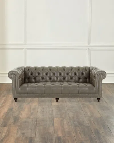 Massoud Lara Leather Chesterfield Sofa, 94" In Gray