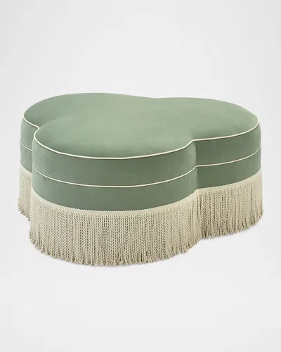 Massoud Leona Fringed Ottoman In Green