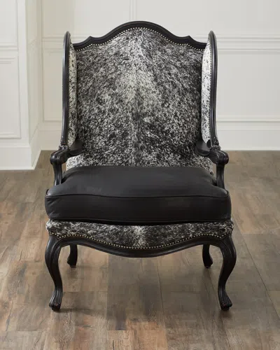 Massoud Lou Leather & Hide Wing Chair In Black