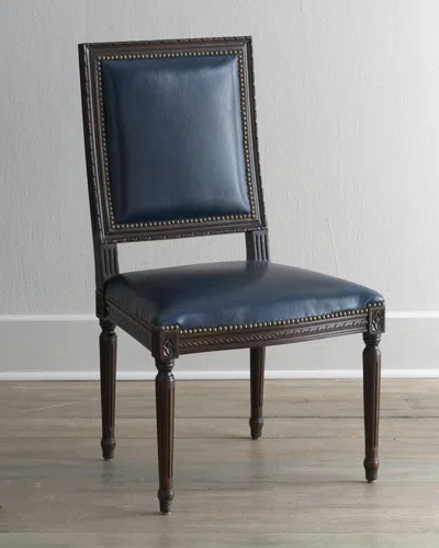 Massoud Marlin Blue Leather Side Chair In Dark Blue