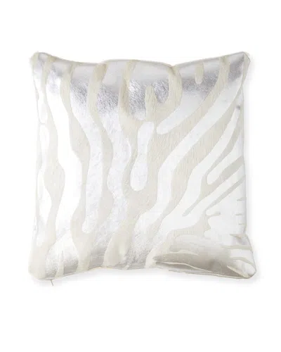 Massoud Metallic Hair Hide Zebra Pillow, 19"sq. In Silver