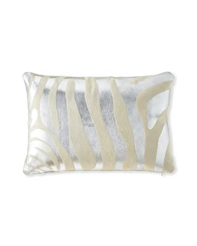 Massoud Metallic Zebra Hair Hide Pillow, 23" X 15" In Silver