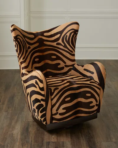 Massoud Myan Hair On Hide Swivel Wing Chair In Caramel