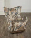 Massoud Noor Swivel Wing Chair In Blue, Silver