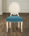 Massoud Paige Linen Dining Chair In Natural / Peacock