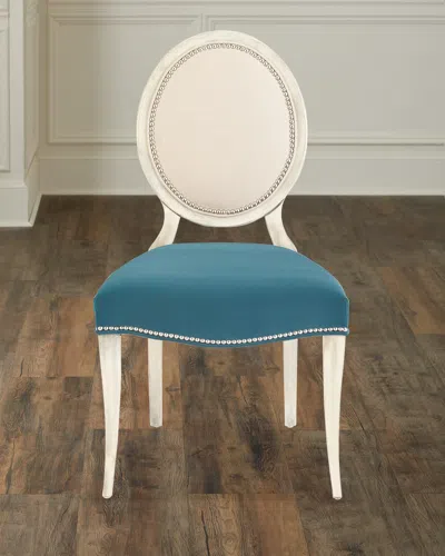 Massoud Paige Linen Dining Chair In Natural / Peacock
