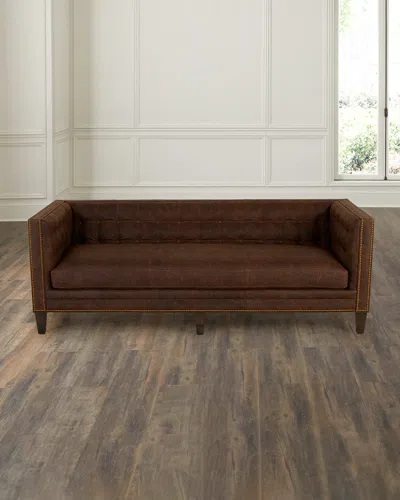 Massoud Prescott Leather Tuxedo Sofa, 90" In Brown