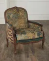 Massoud Remington Bergere Chair With Hair On Hide Back In Green