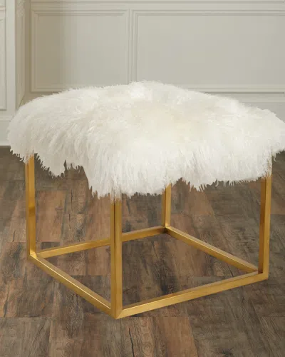 Massoud Reno Gold Sheepskin Ottoman In White