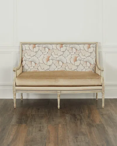 Massoud Shai Leather Settee In Cream, Greystone 