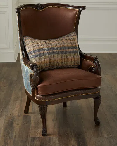 Massoud Virgil Wingback Chair In Brown, Blue