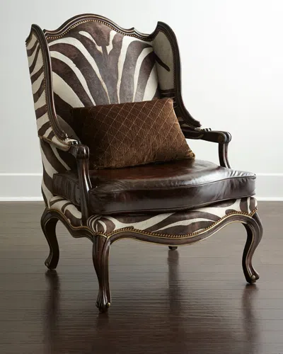 Massoud Zena Hairhide & Leather Wing Chair In Brown Zebra