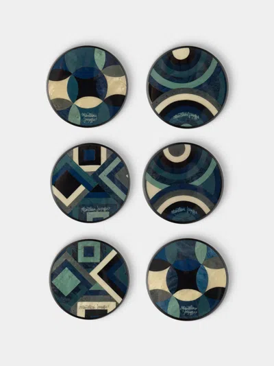 Mastellone Giuseppe Wood Inlay Coasters (set Of 6) In Blue