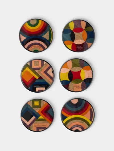 Mastellone Giuseppe Wood Inlay Coasters (set Of 6) In Multi