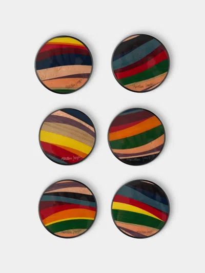 Mastellone Giuseppe Wood Inlay Coasters (set Of 6) In Multi