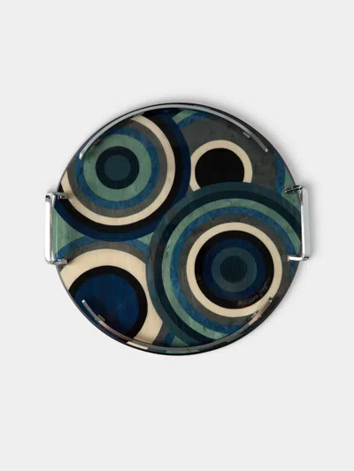 Mastellone Giuseppe Wood Inlay Round Tray (12.5in/32cm) In Multi