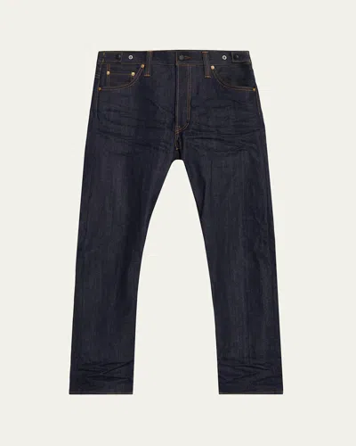Master Craft Union Men's Waistband-tab Indigo Denim Straight-leg Jeans In Blue