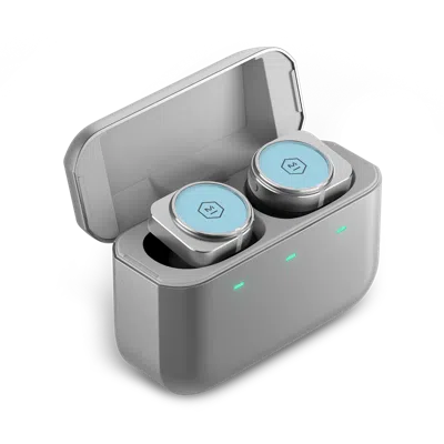Master & Dynamic ® Mw09 Wireless Earphones In Turquoise And Silver/silver Aluminum Case