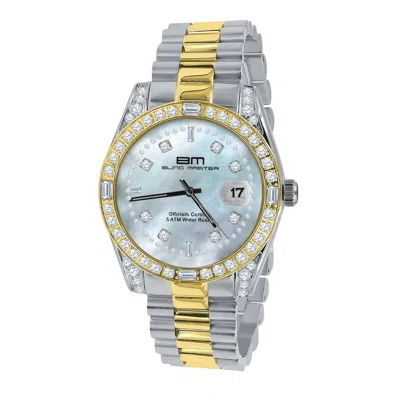 Pre-owned Master Of Bling - Majesty Men's 2 Tone Gold Stainless Steel Mother Pearl Dial Simulated Diamond 40mm Watch