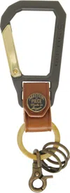 Master-piece Tan & Gunmetal Carabiner Keychain In Camel