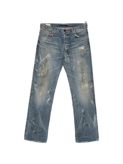 Mastercraft Union Distressed Paint-splatter Jeans In Blue