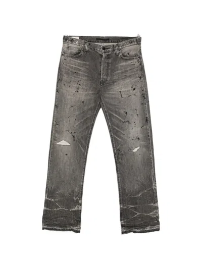 Mastercraft Union Distressed Paint-splatter Jeans In Brown