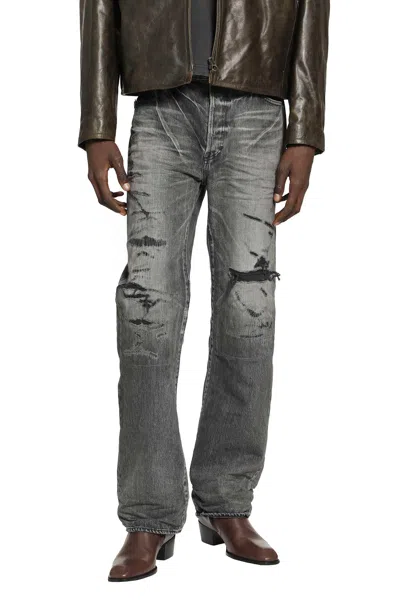 Mastercraft Union Showa Relaxed 'kumori' Repaired Jeans In Blue
