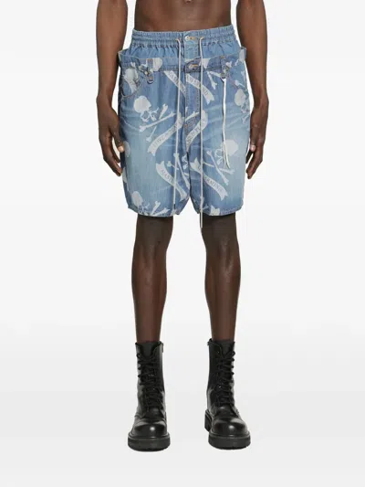 Mastermind Japan Aloha Denim Shorts In Blue