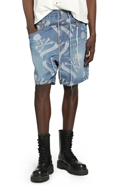 Mastermind Japan Aloha Denim Shorts In Blue