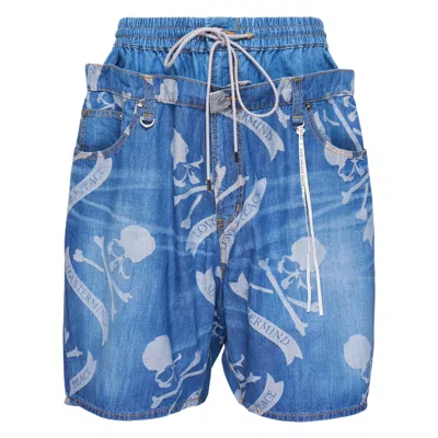 Mastermind Japan Denim Shorts With A Single Print In Multi