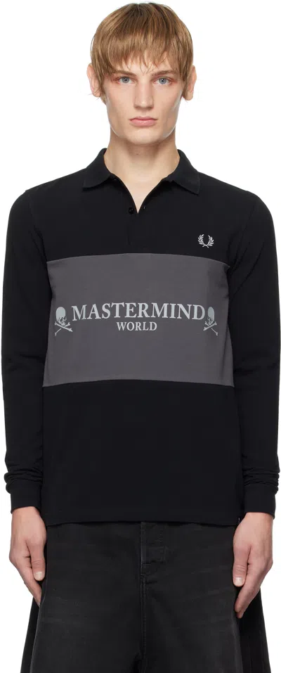 Mastermind Japan Black Fred Perry Edition Logo Panel Polo In 102 Black