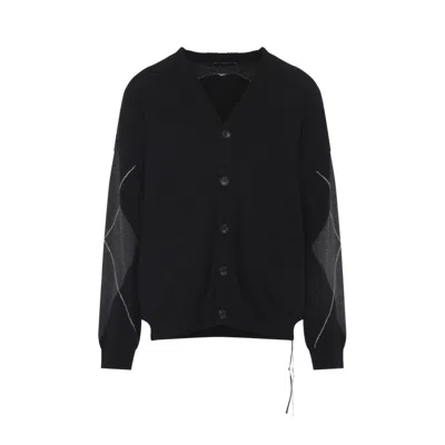 MASTERMIND JAPAN BLACK V-NECK PRINTED CARDIGAN