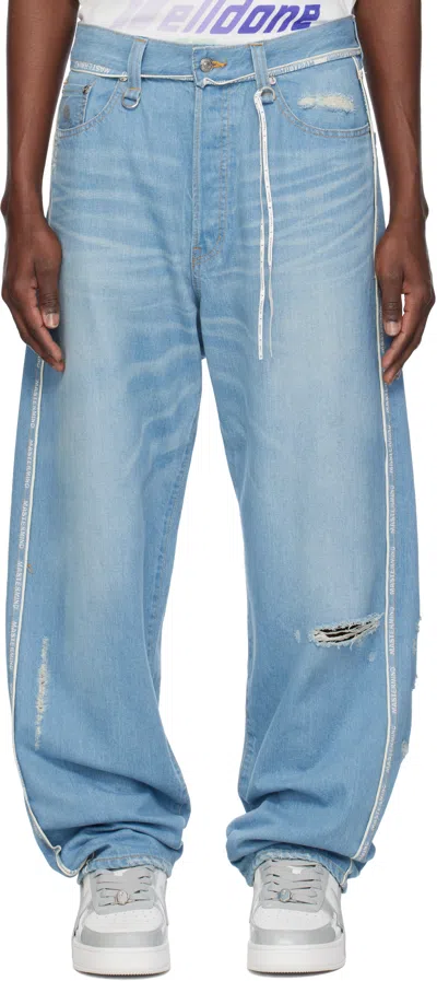 Mastermind Japan Blue Inside-out Straight Jeans In Indigo