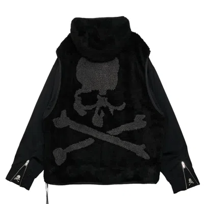 Mastermind Japan Boxy Fitlayered Hooded Sherpa Jacket In Black