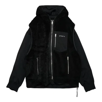 Mastermind Japan Boxy Fitlayered Hooded Sherpa Jacket In Black