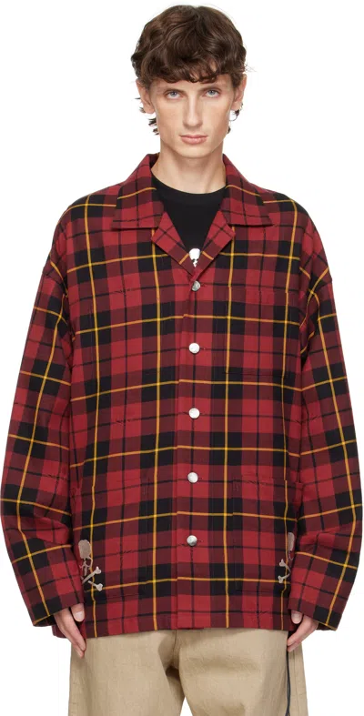 Mastermind Japan Burgundy Plaid Shirt Jacket