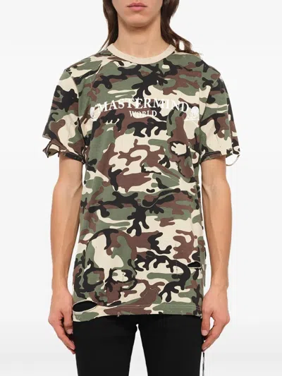 Mastermind Japan Camo-print Distressed T-shirt In Multi