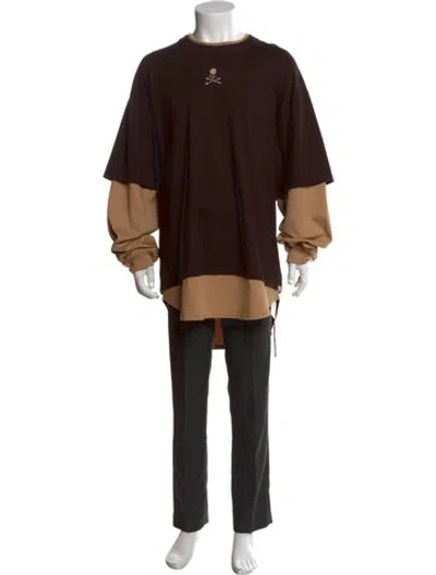 Pre-owned Mastermind Japan Colorblock Pattern Crew Neck T-shirt In Brown