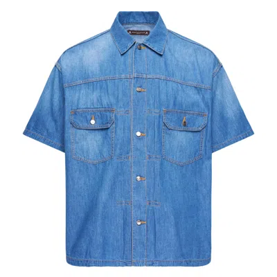 Mastermind Japan Skull-patch Short-sleeve Shirt In Blue