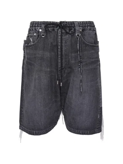 Mastermind Japan Distressed Drawstring Denim Shorts In Black