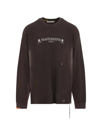 Mastermind Japan Distressed Logo-print Long-sleeved T-shirt In Brown