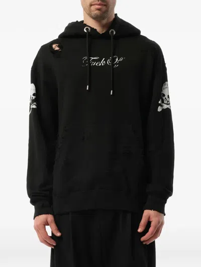 Mastermind Japan Distressed Skull-print Hoodie In Black